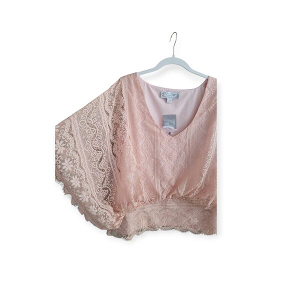 Anthropologie Beyond Vintage Peach Tea Lace Blouse Kimono Sleeve NWT Size L - Picture 6 of 16